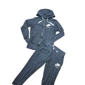 Nike Women's 2 Piece Set Cropped XS Bottoms and S Full Zip Jacket Gray